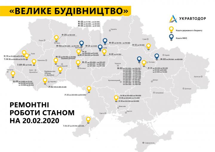 Укравтодор начал дорожные работы на 34 объектах по всей Украине (инфографика)